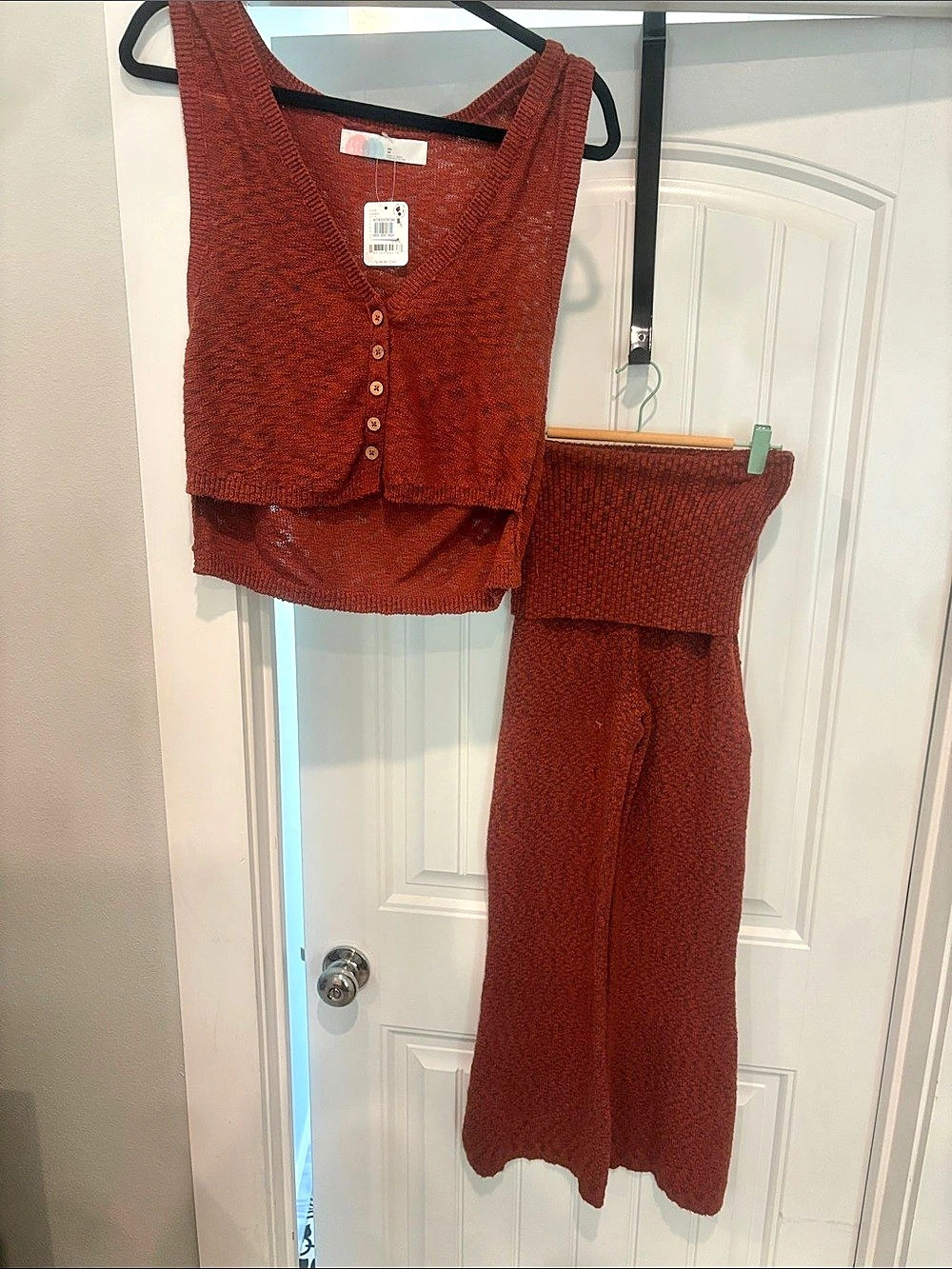 Free People FP Beach Ruby Sweater Pant Set in Chutney Rust